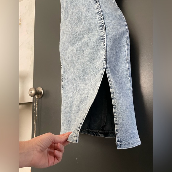 Acid Washed Denim Sleeveless bodycon Dress unbranded overall straps - Picture 5 of 9